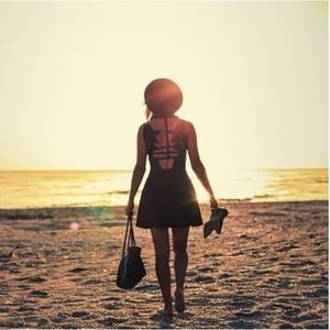 FREE PEOPLE BLACK STRETCH MINI DRESS WITH CUTOUTS